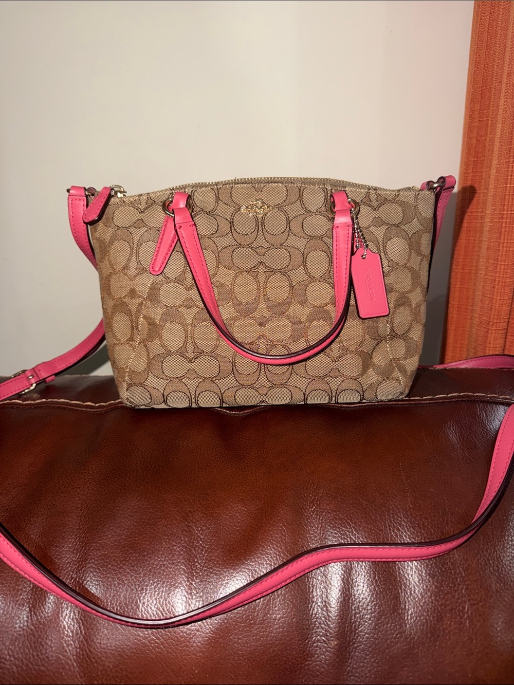‼️Coach Mini Kelsey Signature Pink Leather Satchel Crossbody Bag